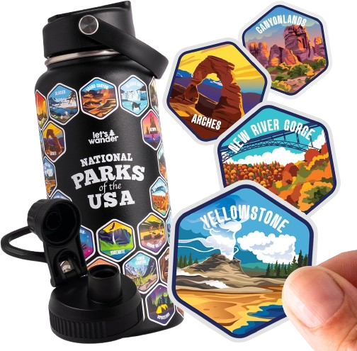 black Water Bottle Bundle with 63 Stunning Stickers