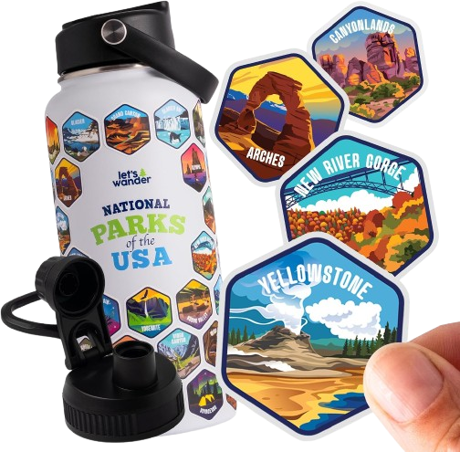 white Water Bottle Bundle with 63 Stunning Stickers